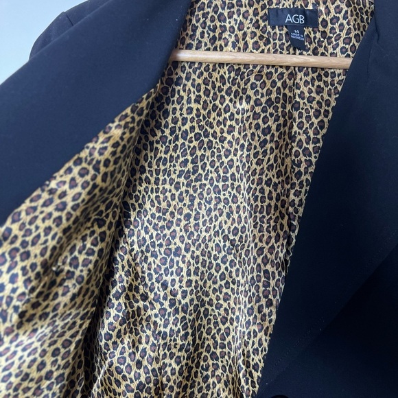 AGB Women Black Blazer Jacket 14 Leopard Business Casual Button Work Preppy - Picture 8 of 16